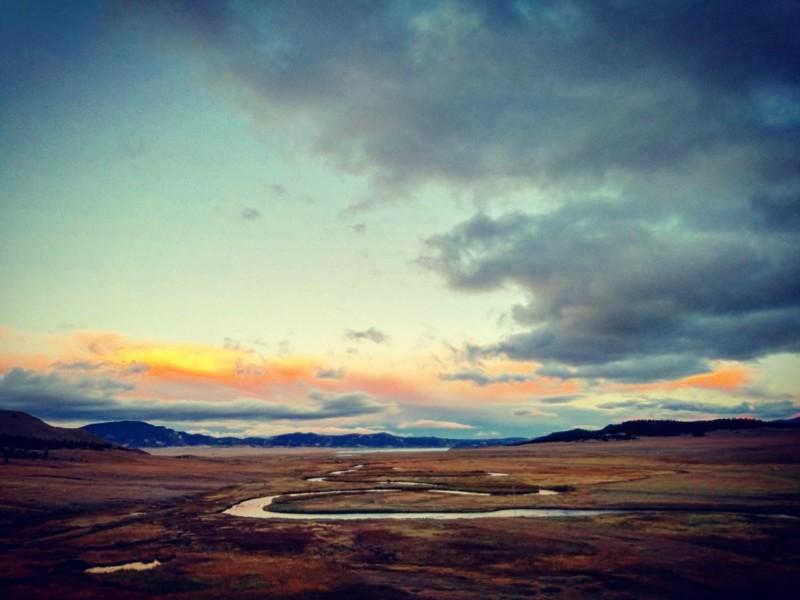 The sky over the South Platte River "Dream Stream" lit up at sunset